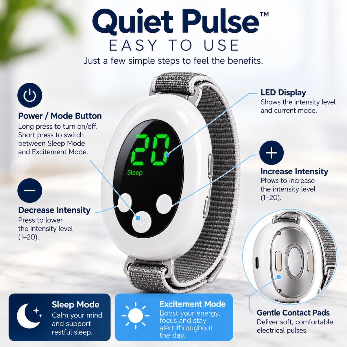 Quiet Pulse™ — easy to use and controls